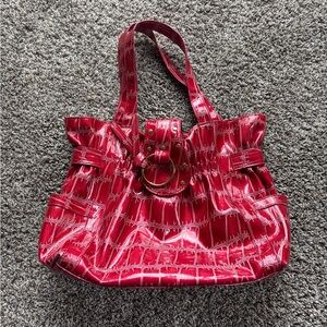 Red Croc-Embossed Patent Tote Bag with Ring Accent